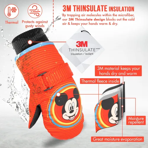 Vista 2 de Disney Guantes de Mickey Mouse para niños de 2 a 4 años guantes impermeables para niños pequeños guantes de nieve de Mickey para niños guantes