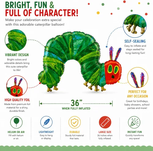 Vista 2 de The Very Hungry Caterpillar Eric Carle - Globo de fiesta de papel de aluminio de 43 pulgadas
