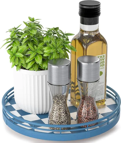 Vista 22 de Marble Lazy Susan - Tocadiscos para mesa, bandeja redonda de mármol de grano de madera antigua de 10 pulgadas para mesa de comedor, encimera de Negro