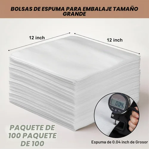Vista 2 de 100 Pack Dish Packing Supplies for Moving, 12x12 Inch Cushion Foam Pouches