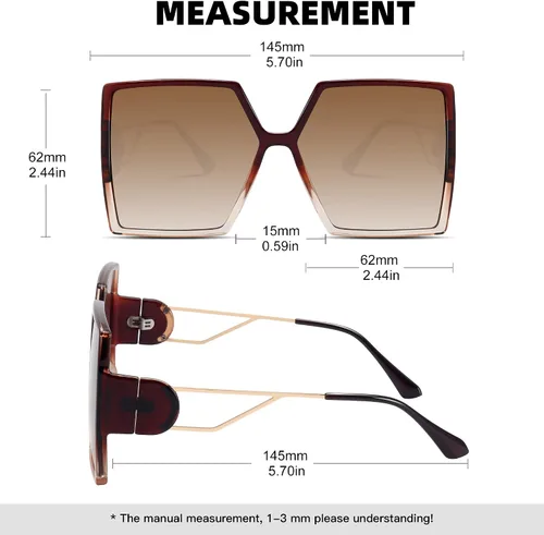 Vista 4 de STORYCOAST Gafas de sol cuadradas de gran tamaño para mujer, a la moda, con protección UV400