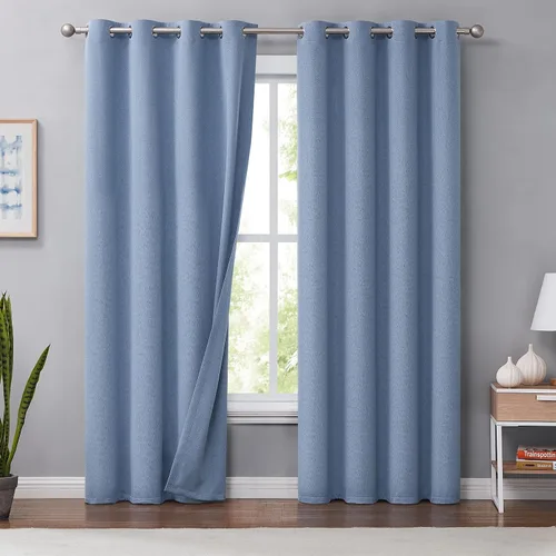 Vista 26 de Melodieux Cortinas 100% opacas para dormitorio, aislamiento térmico, reducción de ruido, cortinas de ventana de lino con ojales para sala de estar