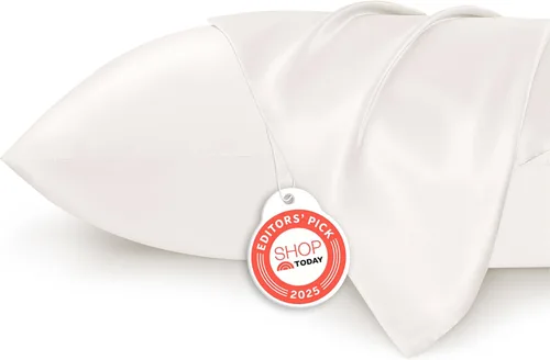 Vista 21 de Bedsure Paquete de 2 fundas de almohada de satén similares a las fundas de almohada de seda tamaño estándar, funda de almohada para mujeres que