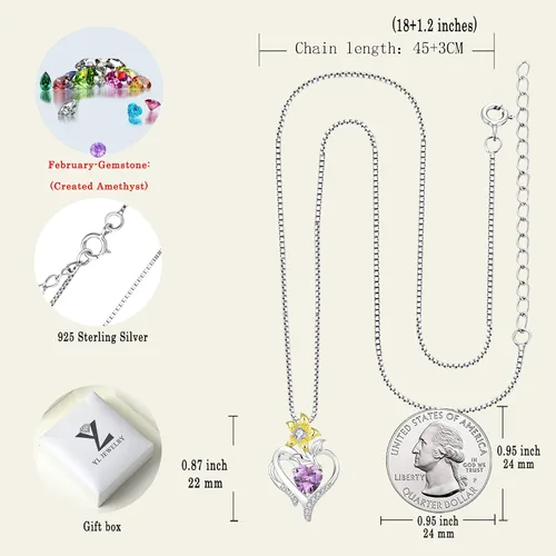 Vista 6 de YL Collar de corazón de plata de ley con colgante de flor de lirio para mujer