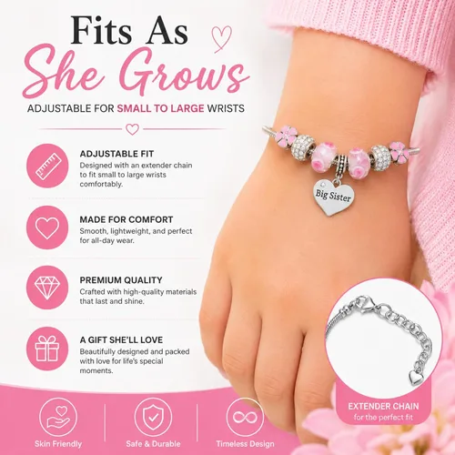Vista 3 de Pulsera Big Sister - Joyería rosa para niñas