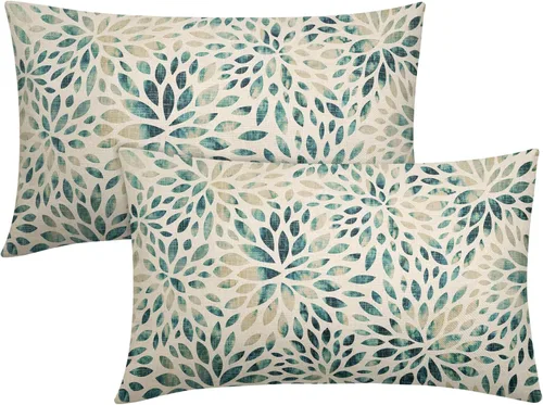 Vista 22 de Juego de 2 fundas de almohada de dalia rojo burdeos de 16 x 16 pulgadas, fundas de almohada geométricas rústicas de flores de algodón y lino