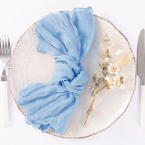 Vista 4 de DeZerlor Paquete de 12 servilletas de tela de estopilla de color azul claro, juego de 12 servilletas de cena a granel de 21 x 21 pulgadas