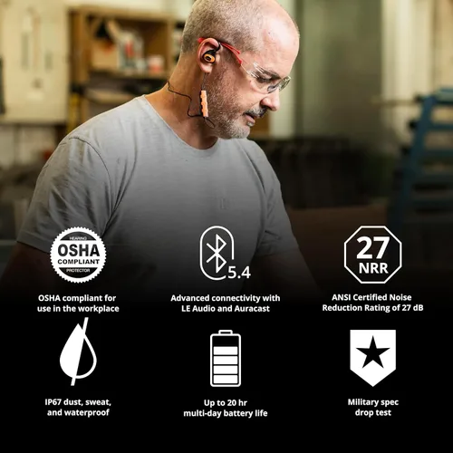 Vista 7 de Protección auditiva Bluetooth ISOtunes Pro 3.0, auriculares de trabajo compatibles con OSHA 20-hour battery, 27 dB NRR, earplug headphones