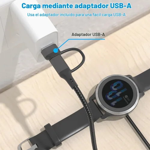 Vista 5 de Paquete de 2 cables de carga 2 en 1 para reloj Garmin de 3.3 pies, cable de carga USB con tipo C para Fenix 9 8 7 6 Pro, Forerunner 970 965 570 265