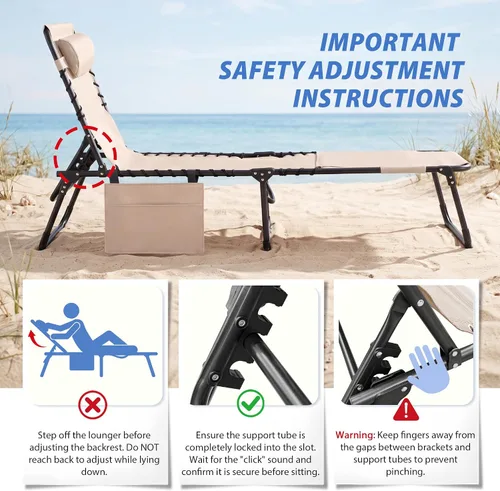 Vista 6 de Flamaker Silla Tumbona boca abajo ajustable de 5 posiciones para tomar el sol, silla de bronceado plegable con agujeros para la cara y los brazos