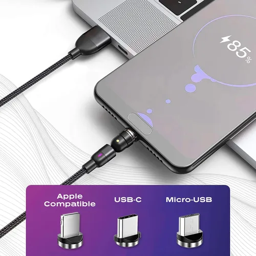 Vista 2 de Statik 360 Cable de carga magnético - Cargador tipo C 3 en 1 cable USB C a USB C, puntas Micro USB e iProduct, adaptador USB A, cable de carga