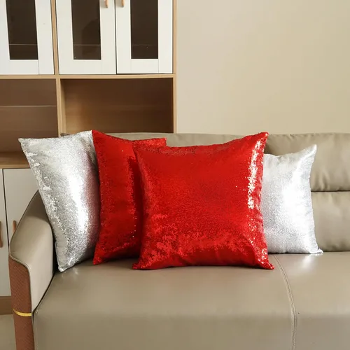 Vista 2 de Poise3EHome - Juego de 2 fundas de almohada de lentejuelas rojas, 18 x 18 Rojo