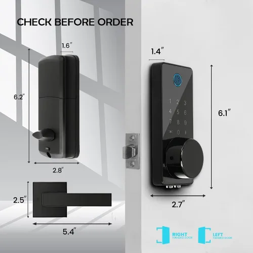 Vista 7 de Cerradura de puerta inteligente con mango 6 en 1 sin llave cerrojo de entrada, cerradura de puerta biométrica de huellas dactilares, código