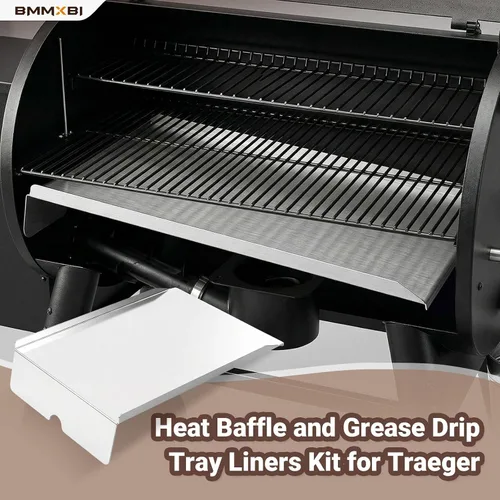 Vista 7 de Kit de bandeja de goteo, deflector de calor y forros de bandeja de grasa para parrillas de pellets Traeger Pro 22 Series, reemplazo de bandeja