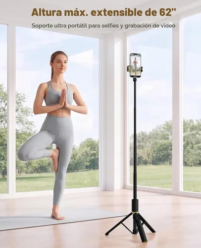 Vista 5 de Trípode para iPhone, selfie stick con control remoto, trípode estable y Negro