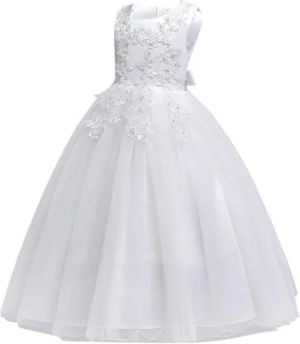 Vista 2 de Vestido de fiesta de boda con encaje de tul para niñas, para comunión, formal, cumpleaños, princesa, concurso, baile de graduación