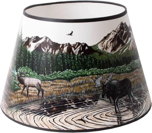 Vista 7 de Aladdin Pantalla de lámpara de aceite de pergamino, accesorio de base de 14 pulgadas, diseño de montaña rocosa