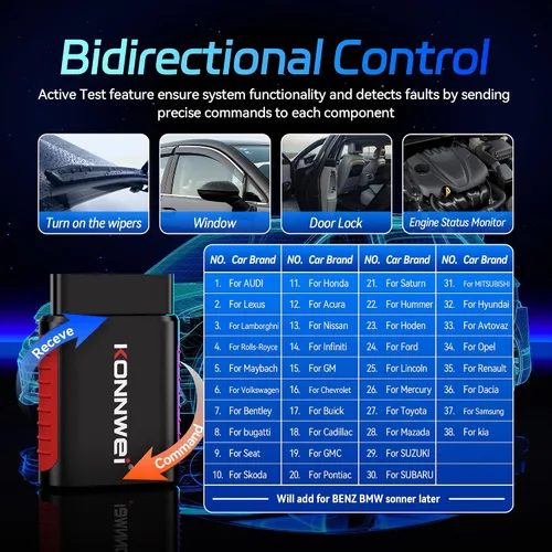 Vista 4 de KONNWEI Escáner OBD2 Bluetooth – Herramienta de diagnóstico de sistema completo con control bidireccional, restablecimiento de aceite/EPB/DPF/BMS