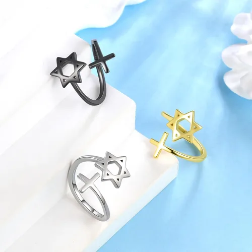 Vista 55 de Jewmon Anillo de plata de ley con estrella de David para mujer – Anillo ajustable Magen David – Amuleto Wicca – Regalos judíos