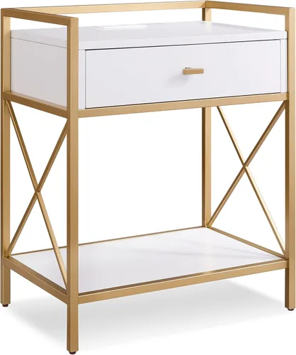 Vista 10 de Leick Home Salem Mesita de noche, mesa auxiliar, 22 pulgadas, roble mediano MEDIUM OAK