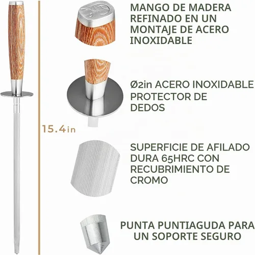 Vista 6 de WALDWERK Varilla de Afilado Premium - Acero de Afilado Hecho de Acero Endurecido con Elegante Mango de Madera - Acero de Afilado 100% Sin Plástico