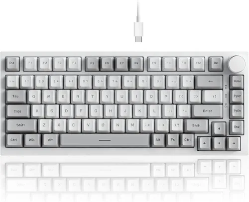 Vista 7 de AK680 - Teclado mecánico compacto con cable, diseño gris y blanco de 68 teclas, interruptor táctil marrón intercambiable en caliente, teclado