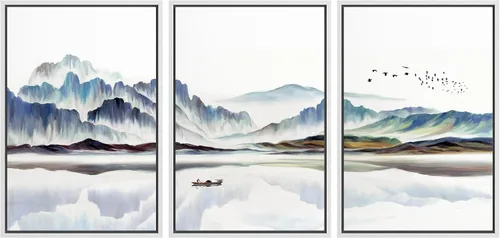 Vista 70 de NWT Lienzo enmarcado para pared, juego de arte en acuarela pastel, bosque de montaña oscura, naturaleza silvestre, ilustraciones de arte moderno