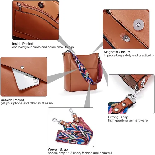 Vista 26 de BROMEN Bolsa Hobo para mujer, diseñada con cuero vegano, de hombro, bandolera