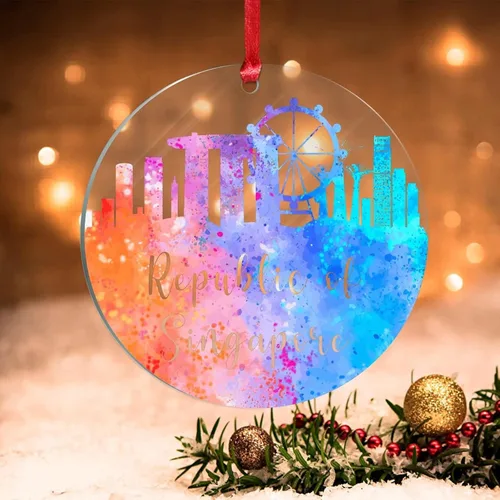 Vista 16 de Países Bajos Rotterdam Adornos de Navidad Países Bajos Rotterdam Acuarela Arte Paisaje urbano Adorno de Navidad Acrílico Colorido Horizonte