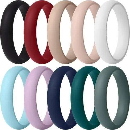 Vista 44 de ThunderFit Anillos de aniversario de silicona para mujer, 5.5 mm de ancho, 2 mm de grosor, bandas de goma de boda, paquete múltiple variado 1-12