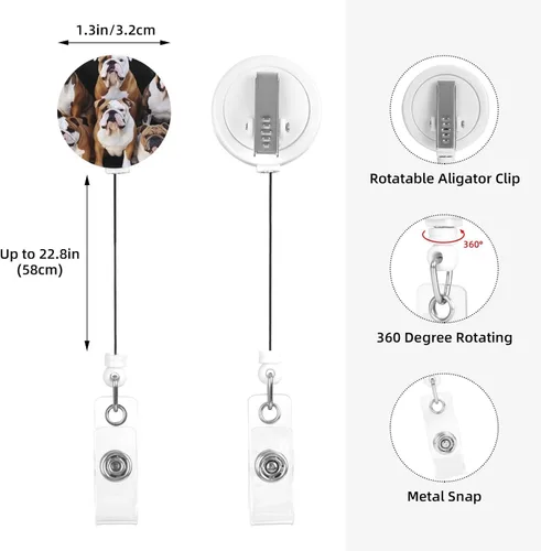 Vista 4 de Carrete de insignia con clip para cinturón, llavero retráctil para enfermera, bulldogs ingleses, clip de identificación para mujeres y hombres