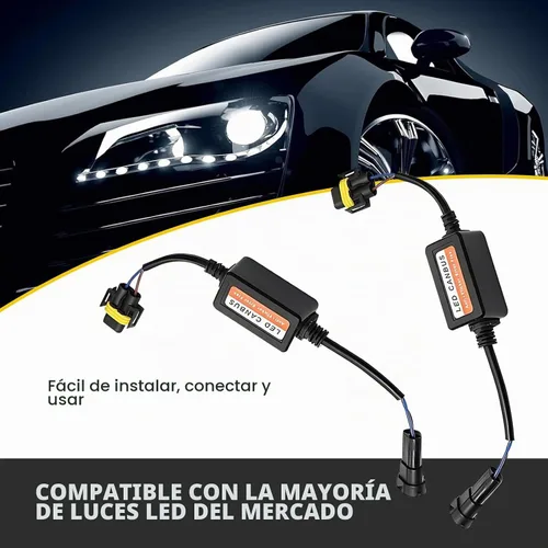 Vista 6 de 2 piezas de decodificador de luz LED para auto, H11/H8/H9, bombilla LED antiparpadeo, arnés de cancelación de código de error, decodificador Canbus
