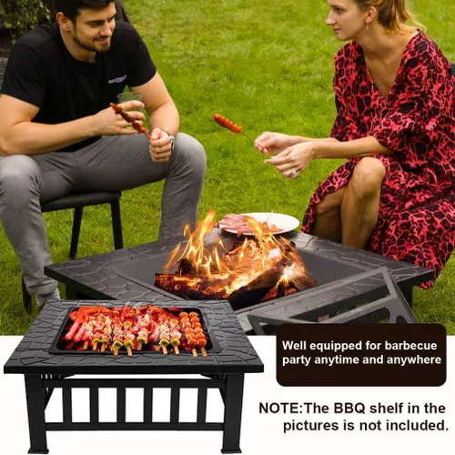 Vista 2 de Mesa portátil para fogata de 32 pulgadas, chimenea cuadrada multiusos para exteriores, chimeneas de metal para exteriores con marco de acero fuerte