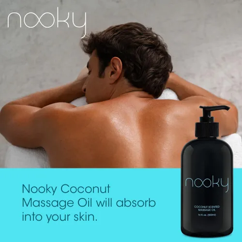 Vista 4 de Aceite de masaje de coco Nooky con aceite de coco fraccionado para masajear 16 onzas Hydrating Non-Greasy Body Oil with Fractionated Coconut Oil