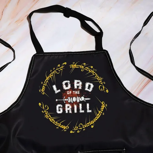 Vista 3 de WZMPA LOTR Delantal de cocina para fanáticos de la película, regalo de Lord Of The Grill Delantal ajustable con bolsillos para cocinar a la parrilla