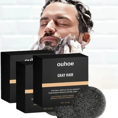 Vista 7 de Set de jabón negro herbario para el cabello, con extracto de ginseng, polvo de carbón y semilla de sésamo, aspecto oscuro natural, apoya el cabello