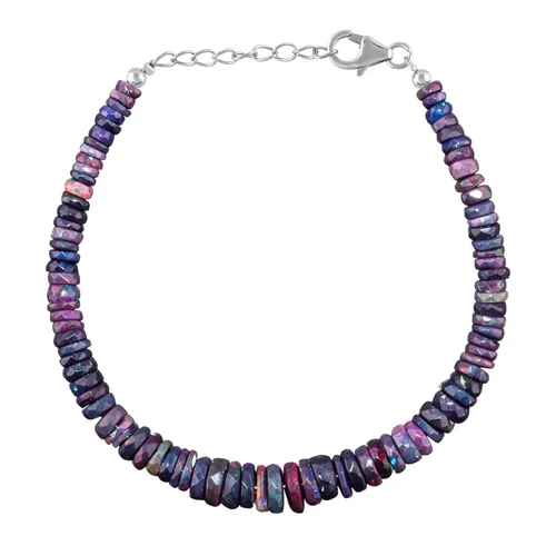 Vista 7 de Cuentas de piedra de ópalo de fuego etíope negro con pulsera de bola de plata para mujer, cristal curativo, joyería de piedra natal hecha a mano