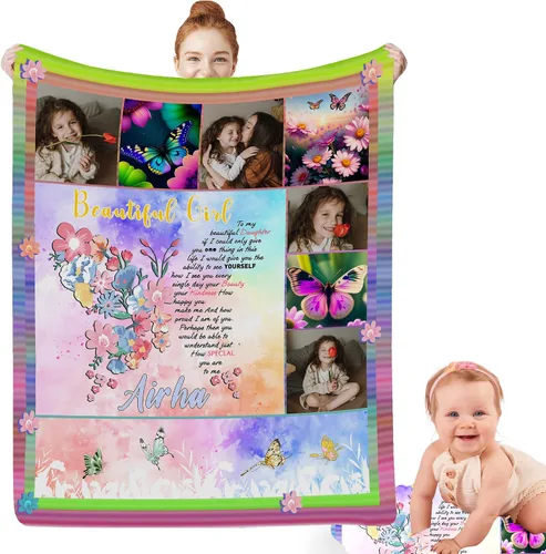 Vista 13 de Artsadd Manta facial personalizada de princesa para niñas, personalizada con cara de niños, manta personalizada para niños, nombre de foto de bebé