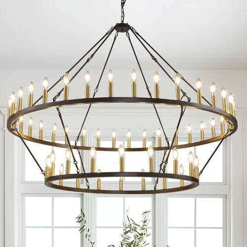 Vista 12 de Candelabro de granja de plata, lámpara de 12 luces con ruedas de carro, accesorio de luz para comedor, lámparas rústicas de isla de cocina GHDFGD-10