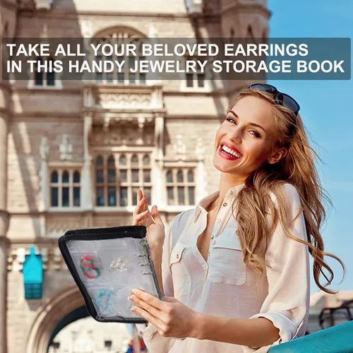 Vista 5 de Organizador transparente para guardar joyas, organizador de aretes, organizador de pulseras de joyería, estuche de viaje para aretes, álbum, bolsas
