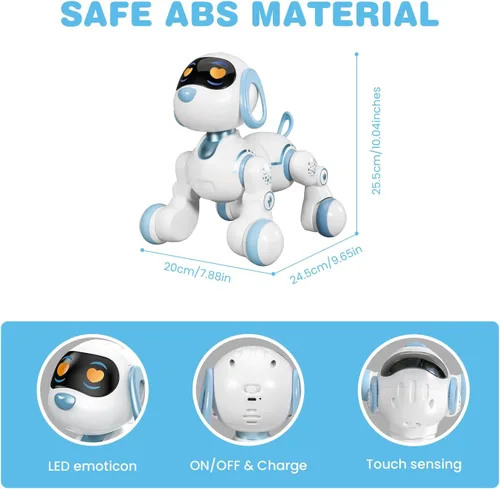 Vista 2 de Perro robot, perro a control remoto para niños con detección táctil de cabeza y función de música, robot interactivo programable, divertido juguete