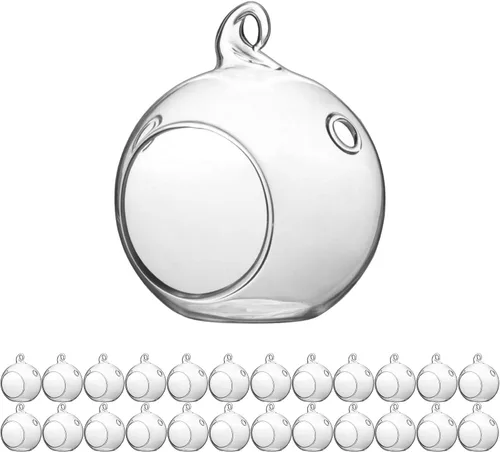 Vista 31 de WGV Globo de terrario colgante, ancho 3 pulgadas, altura 4 pulgadas, maceta de aire para suculentas, florero de vidrio transparente con parte