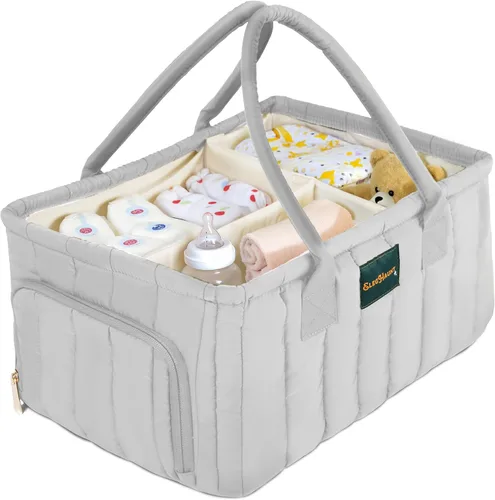Vista 11 de Organizador de pañales grande con asa neutral para niño y niña, cesta de bebé para guardería, automóvil, cambiador, almacenamiento portátil