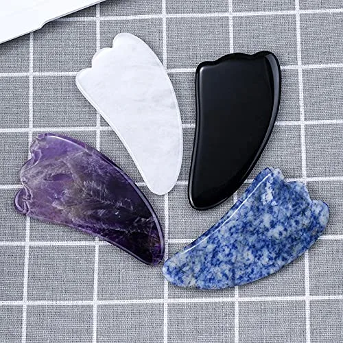 Vista 2 de Herramienta Gua Sha de cuarzo de cristal natural con piedra preciosa para raspar, herramienta de masaje de spa (jaspe de punto azul)
