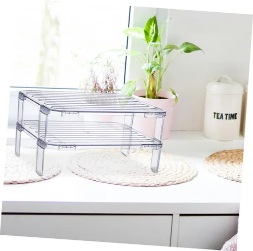Vista 6 de SHOWERORO - Estante apilable para congelador, 2 unidades, estante de almacenamiento de cocina de 11.12 x 9.55 x 5.70 pulgadas, estante plegable