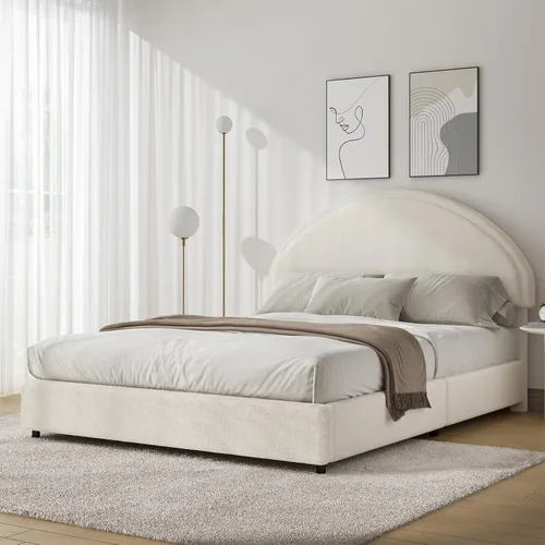 Vista 11 de REVOMINCA Estructura de cama Full Boucle con cabecera redonda, color gris