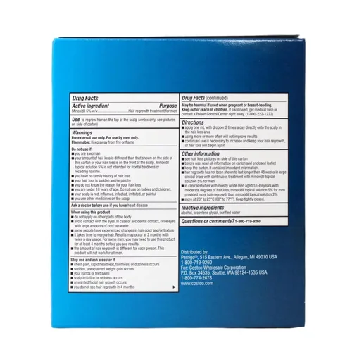 Vista 3 de Kirkland Minoxidil Solución Tópica al 5% Tratamiento de Fuerza Extra para el Recrecimiento del Cabello para Hombres Aplicador con Gotero Incluido