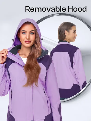 Vista 4 de Chaqueta impermeable para mujer, ligera, para exteriores, con capucha extraíble