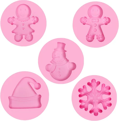 Vista 9 de Molde de silicona de fondant de hombre de jengibre navideño, 5 paquetes con copo de nieve, Papá Noel, moldes de chocolate para hornear galletas