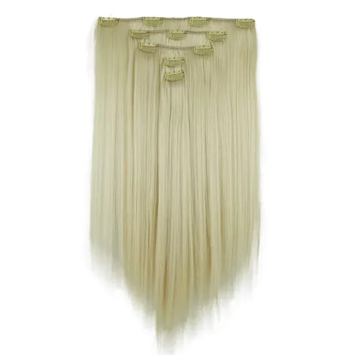 Vista 11 de Lydell Juego de 5 extensiones de cabello sintético con clip de 20 pulgadas de largo y lacio para mujer (12TT26 marrón con reflejos)